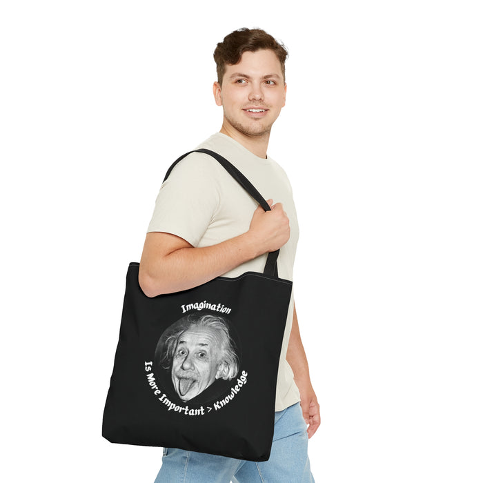 Tote Bag (AOP) - Einstein: "Imagination is More Important than Knowldge"
