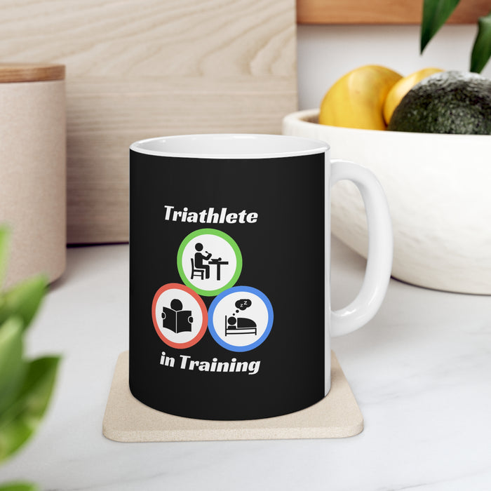 Ceramic Mug 11oz - "Triathlete in Training": Read - Eat - Sleep