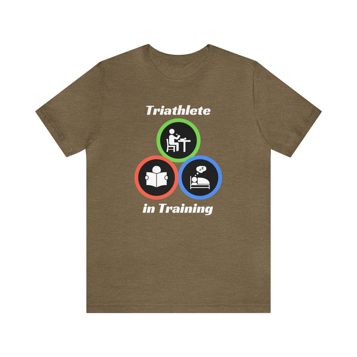 Unisex Jersey Short Sleeve Tee - "Triathlete in Training": Read - Eat - Sleep