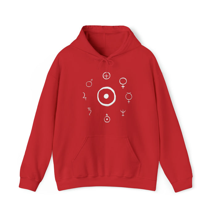 Unisex Heavy Blend™ Hooded Sweatshirt - Celestial Harmony Hoodie: Astronomical Symbols in Cosmic Alchemy