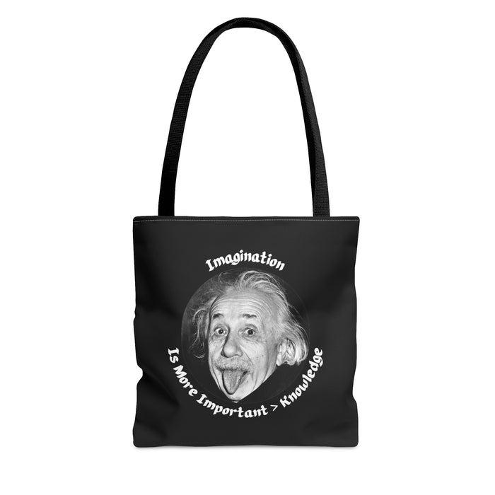 Tote Bag (AOP) - Einstein: "Imagination is More Important than Knowldge"