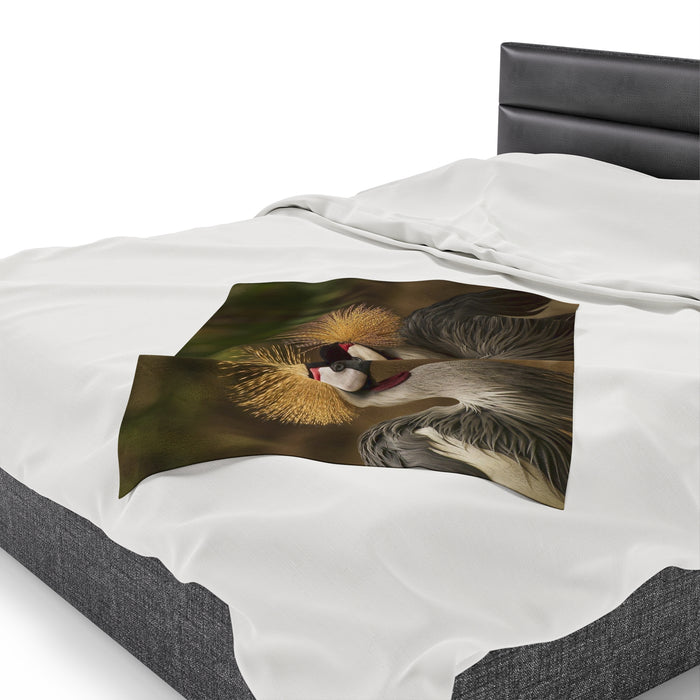 Velveteen Plush Blanket - Serenade of Love: Graceful Grey Crowned Cranes