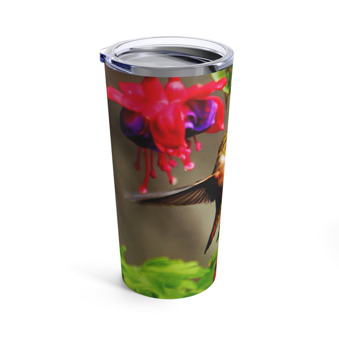 Stainless Steel Tumbler, 20oz - Vibrant Sip: Hummingbird Delight