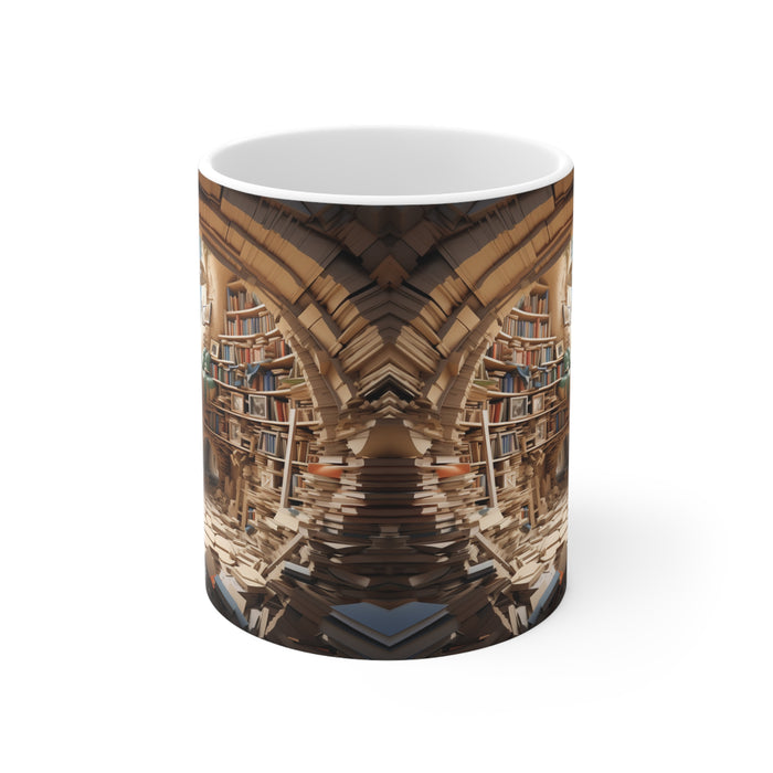 Ceramic Mug 11oz - Sky-Cave Oasis: 3D Bookshelves Sublimation Mug