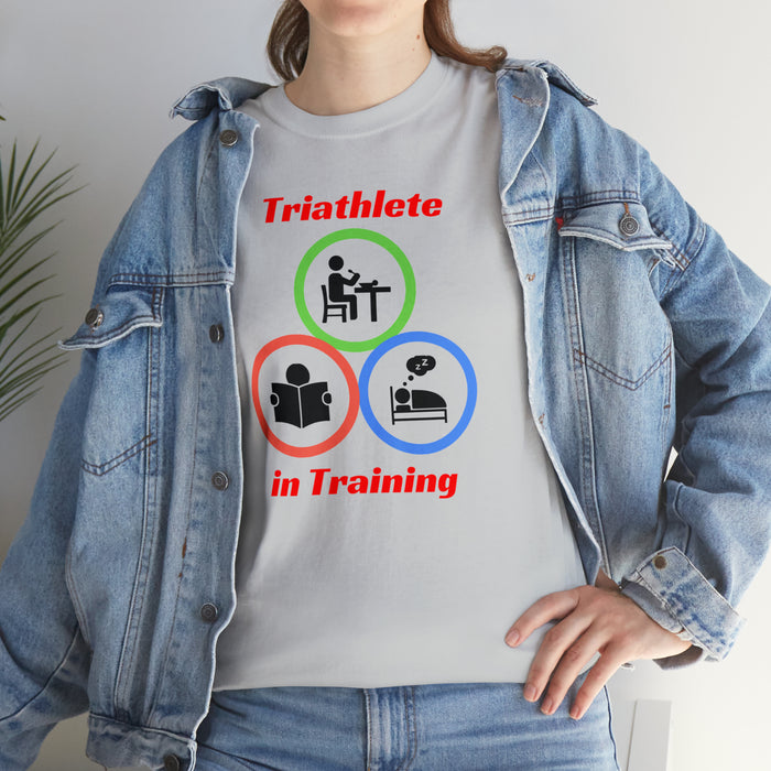 Unisex Heavy Cotton Tee - "Triathlete in Training": Read - Eat - Sleep