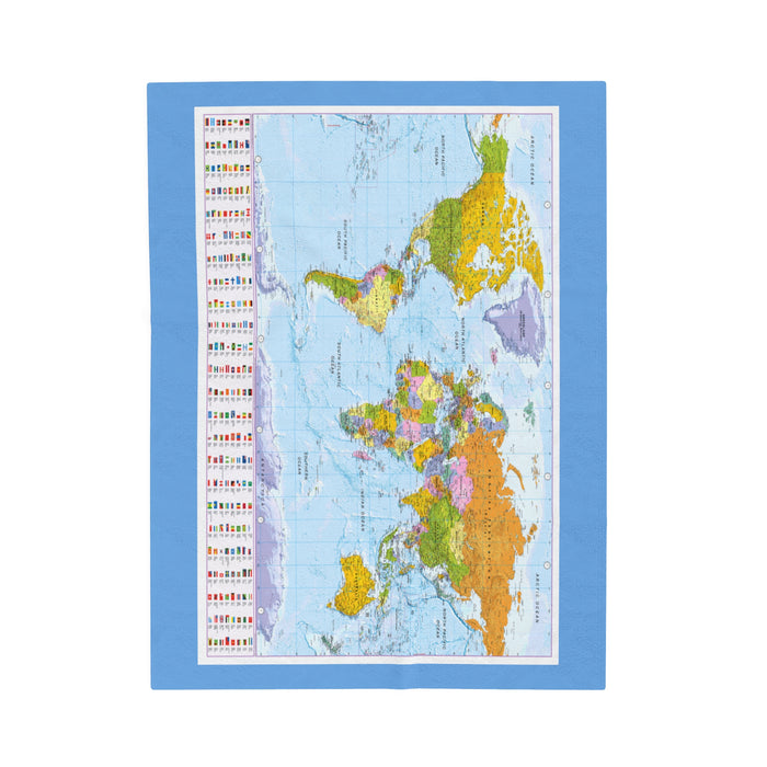 Velveteen Plush Blanket - Oceanic Wanderlust: Blue World Map