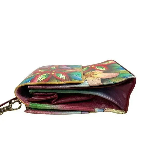 Anuschka Premium Leather Triple Compartment Crossbody Organizer / Purse / Handbag - Luscious Lilies