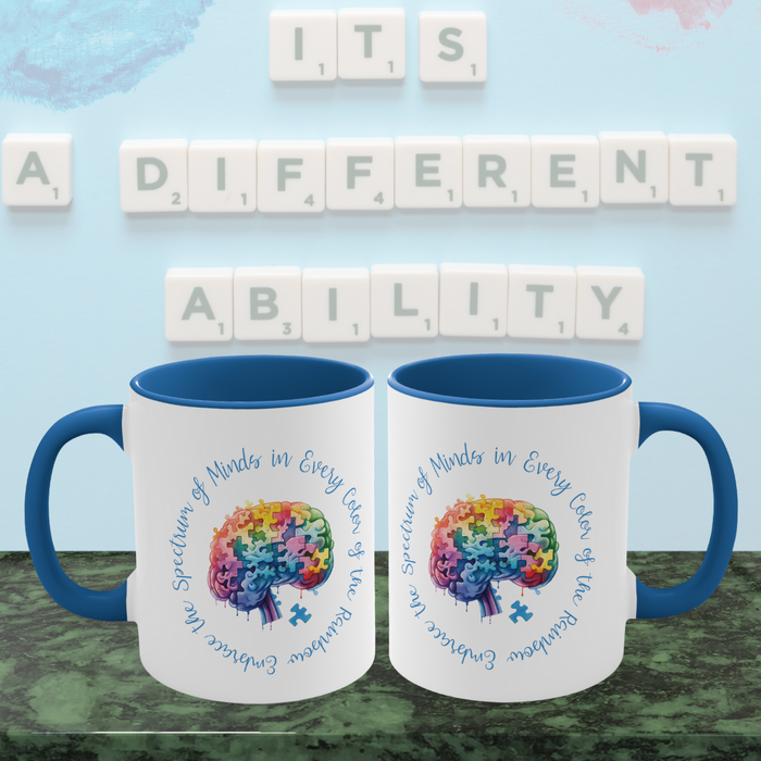 Puzzle Pieces of Diversity Accented 11 oz Mug - Celebrating Autism Awareness🌈🧠