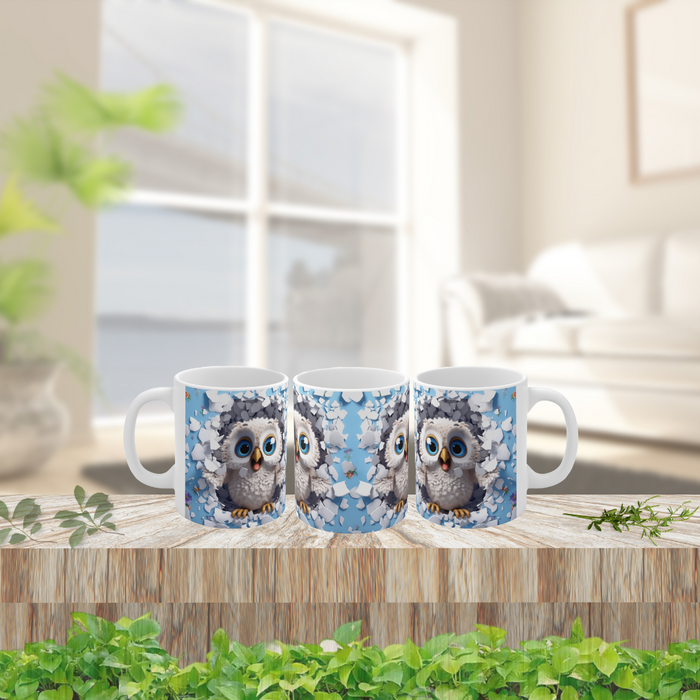 Ceramic Mug 11oz - 3D Bright Owl Hole In A Wall Sublimation Mug