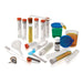 chem c1000 chemistry set contents: viles, pipettes, test tubes, funnel, stirring stick, cups with lids, cleaning plume, battery connecter, pouring straw