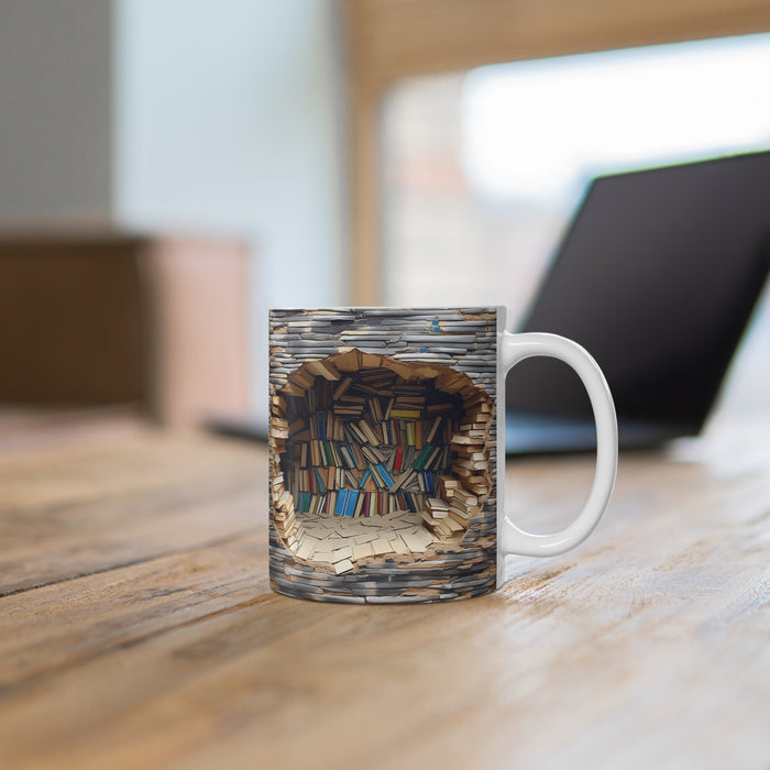 Ceramic Mug 11oz: Book Lover's Delight -  Stunning 3D Bookshelf Sublimation Mug