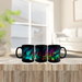 Aurora Borealis or Northern Lights color-changing mug from three different angles.