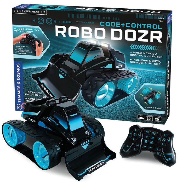 code+control robo dozr robotics kit contents: box, bulldozer and remote control 