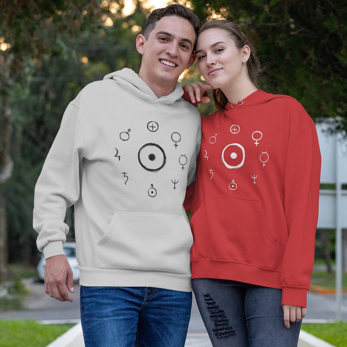 Unisex Heavy Blend™ Hooded Sweatshirt - Celestial Harmony Hoodie: Astronomical Symbols in Cosmic Alchemy