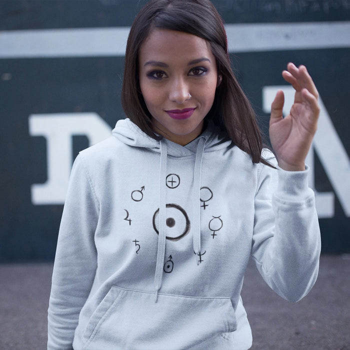 Unisex Heavy Blend™ Hooded Sweatshirt - Celestial Harmony Hoodie: Astronomical Symbols in Cosmic Alchemy