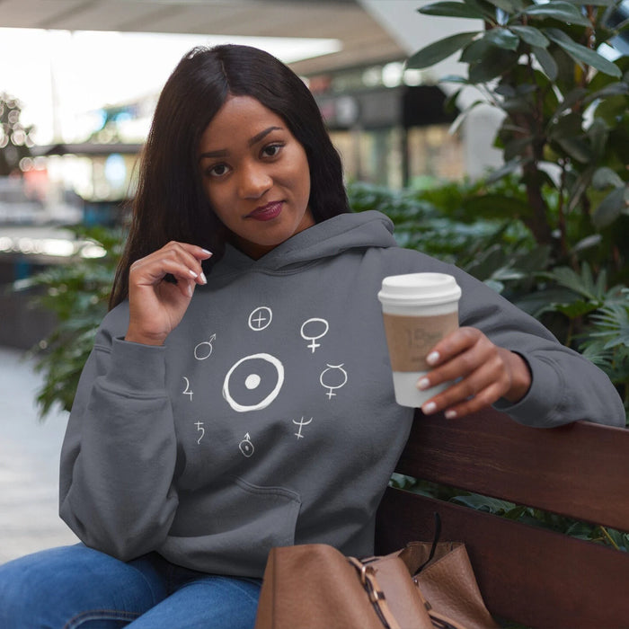 Unisex Heavy Blend™ Hooded Sweatshirt - Celestial Harmony Hoodie: Astronomical Symbols in Cosmic Alchemy