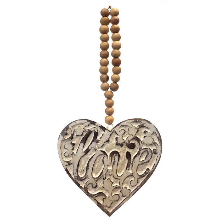 Mango Wood Heart with Beads - Love