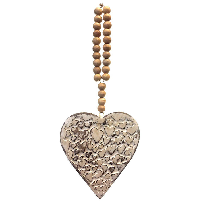 Mango Wood Heart with Beads - Heart of Hearts
