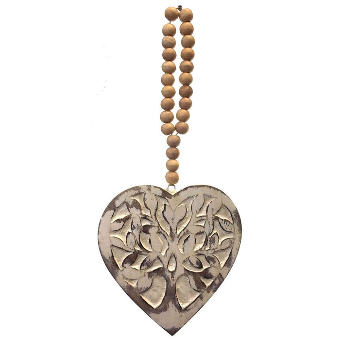 Mango Wood Heart with Beads - Tree of Life