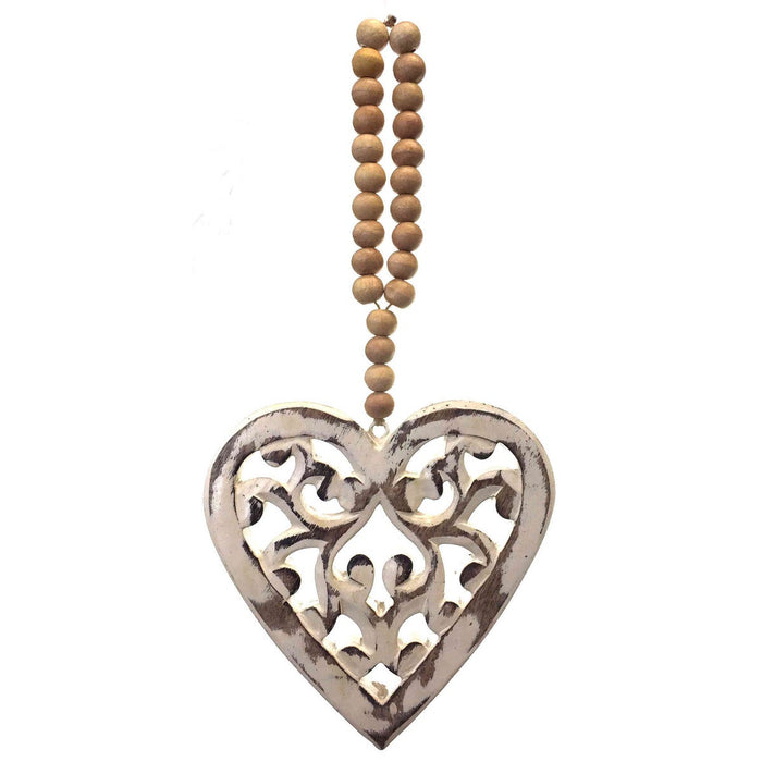 Mango Wood Heart with Beads - Filigree