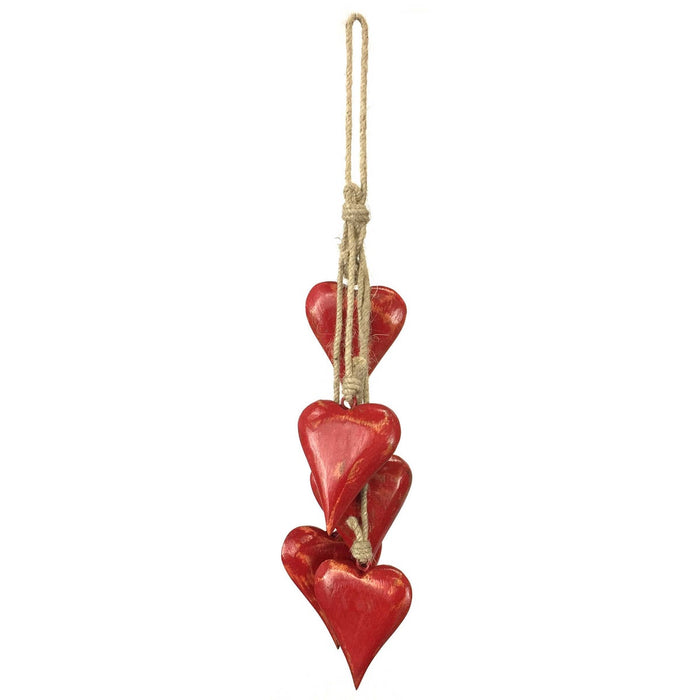 Mango Wood String of Hearts - Vintage Red
