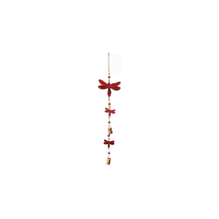 Mango Wood Bell Chimes - Dragonflies Vintage Red