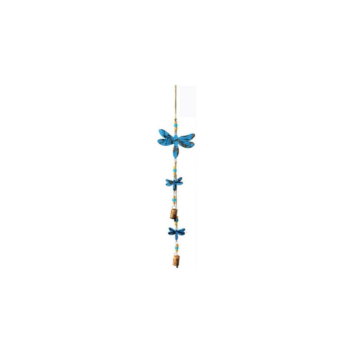 Mango Wood Bell Chimes - Dragonflies Vintage Blue