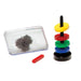 magnetic science kit contents: circular magnets, bar magnet, iron powder and tray