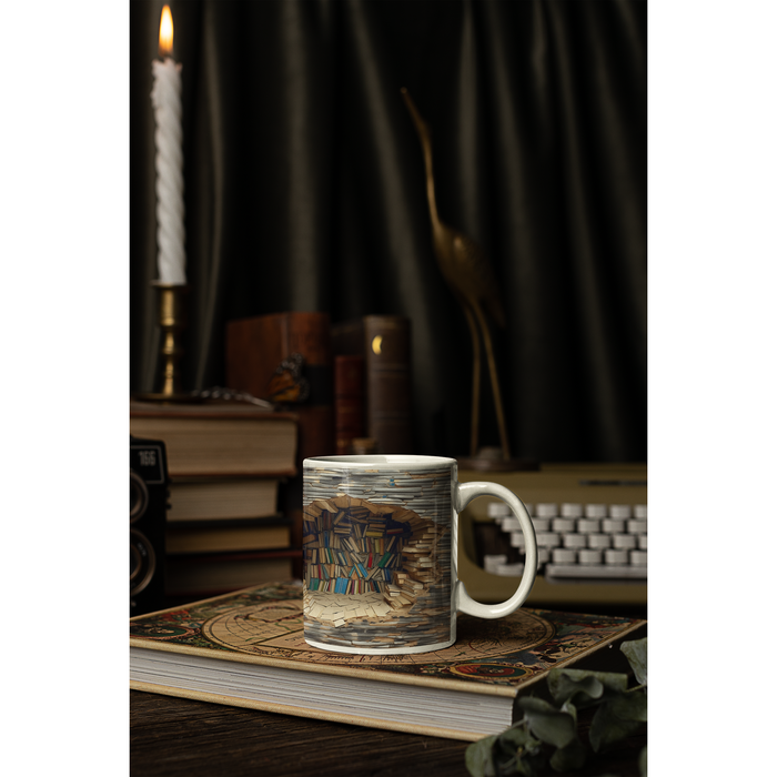 Ceramic Mug 11oz: Book Lover's Delight -  Stunning 3D Bookshelf Sublimation Mug