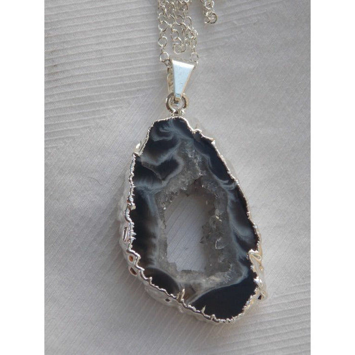 Raw Drusy Natural Agate Geode Slice Necklace