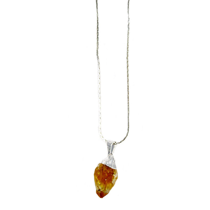 Natural Raw Citrine Crystal Electroplated Necklace - Silver