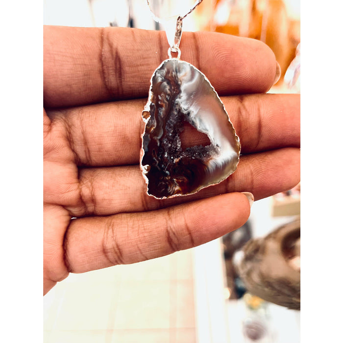 Raw Drusy Natural Agate Geode Slice Necklace