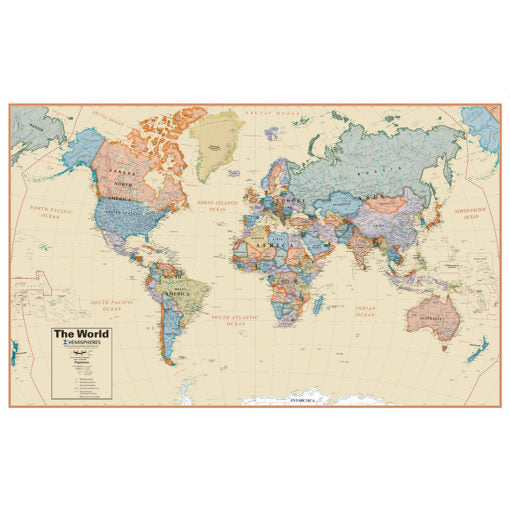 Hemisphere Boardroom Series World Laminated Wall Map