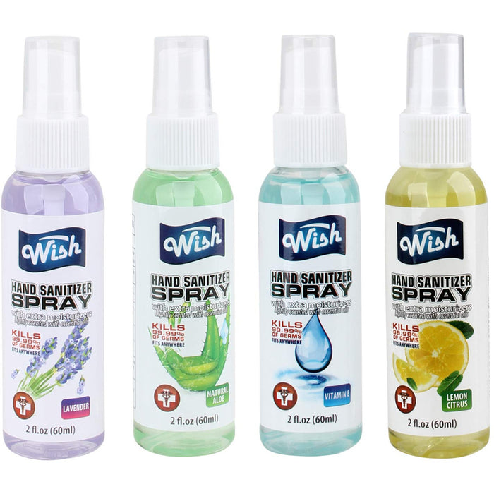 Wish Hand Sanitizer Spray 2oz (60ml) 4 scents Lavender, Natural Aloe, Vitamin E, Lemon Citrus
